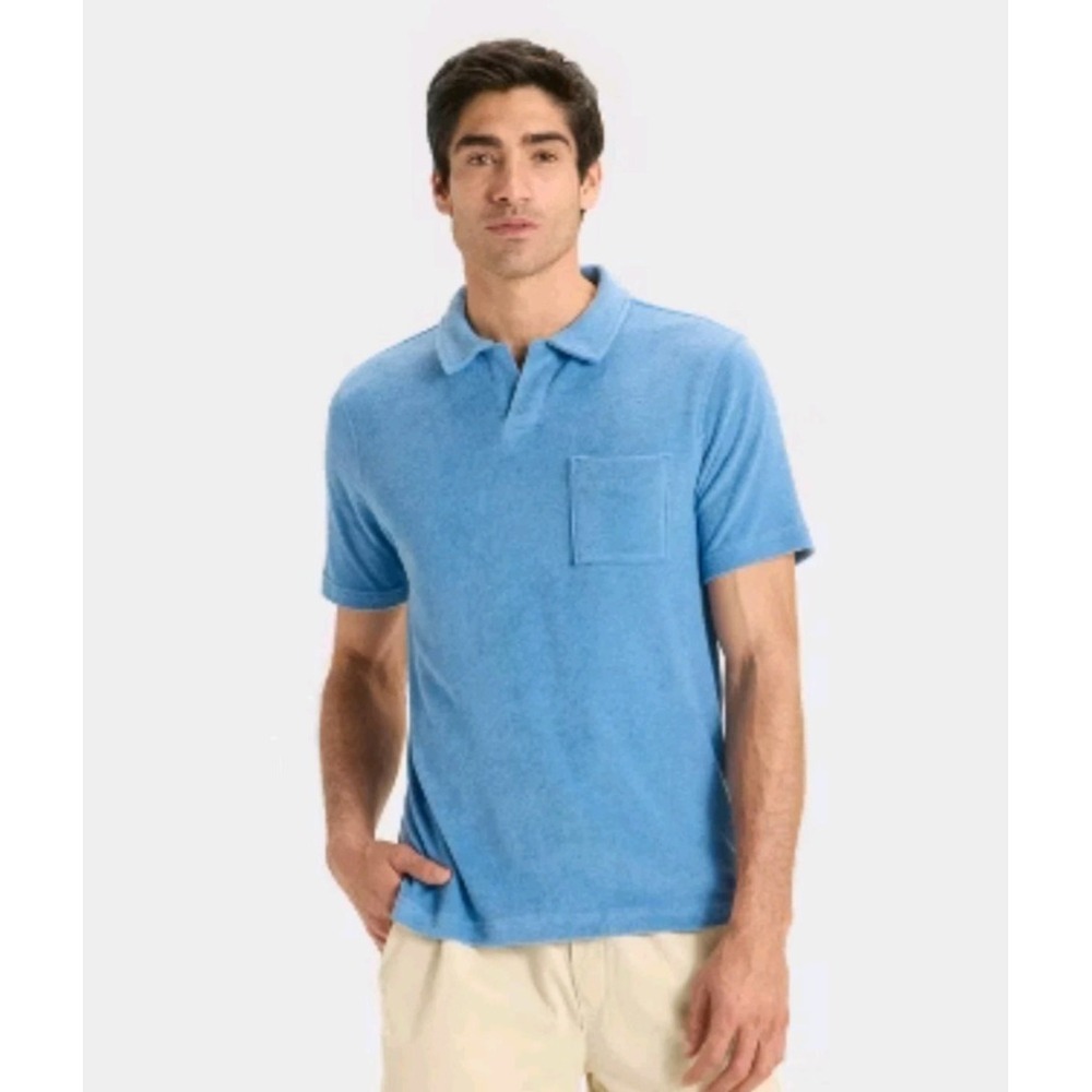 NWT~ Goodfellow Co sz XL Blue Terry Short Sleeve Polo Textured Shirt Men's